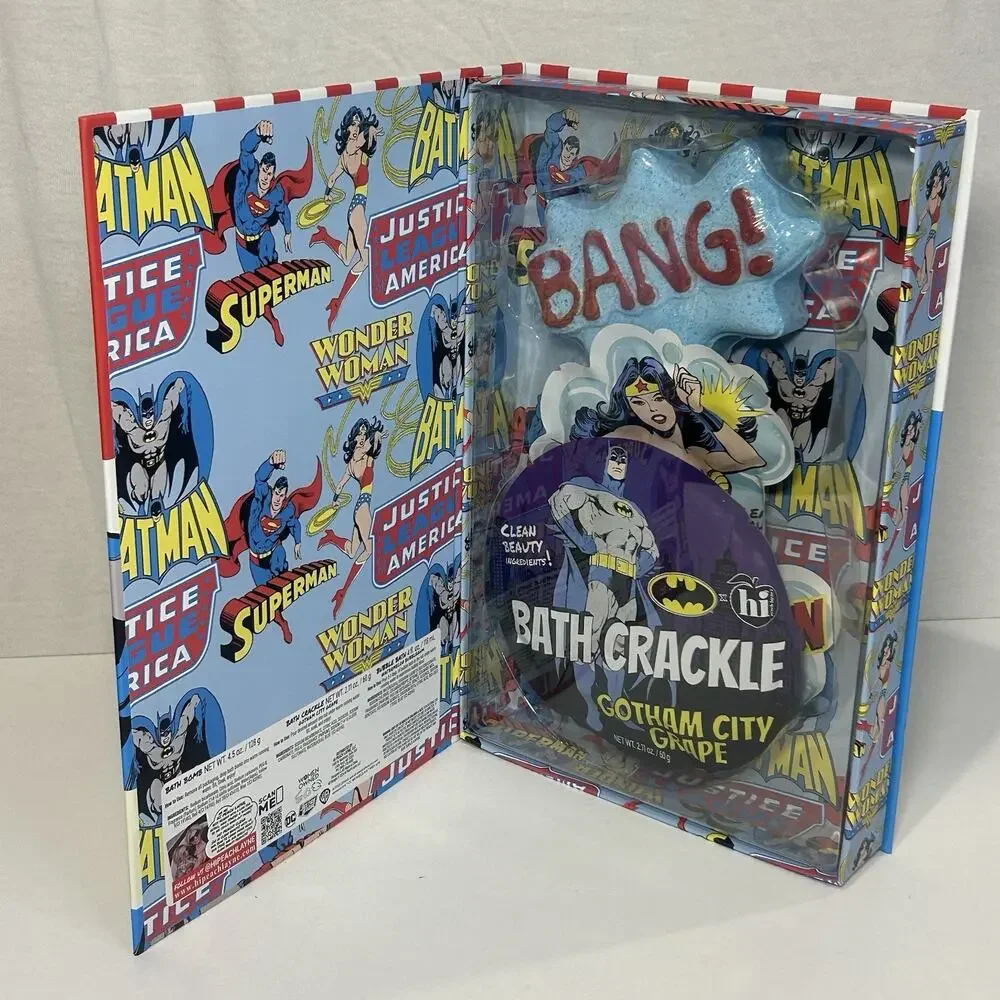 Justice League x Hi Peach Layne Bath Set- Bath Bomb Bath Crackle Bubble Bath New